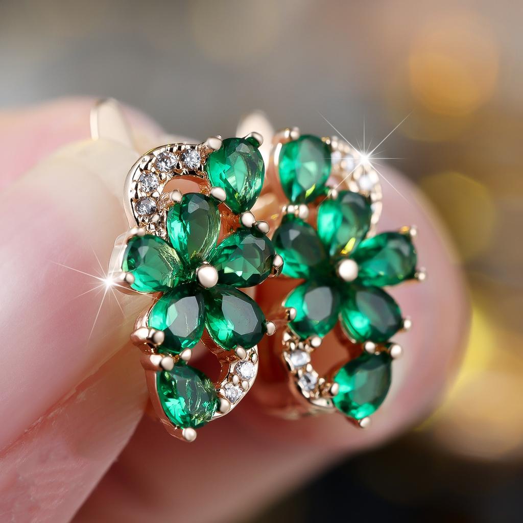 Luxury Female Green Zircon Stone Hoop Earrings Fashion Gold Color Wedding Jewelry For Women