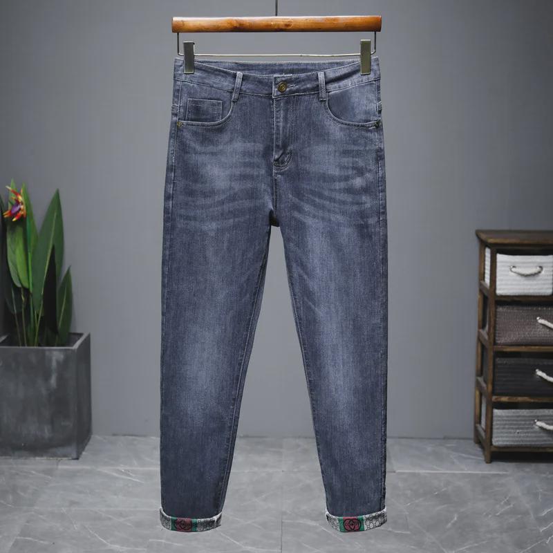 Pánské módní vyšívané elastické džíny - Slim Fit, mladistvý high street styl