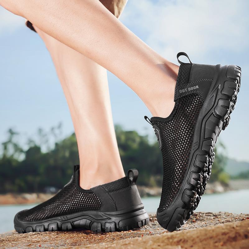 Sommer Herren Hollow Ledersandalen Slipper Strandsandalen Zehenkappe Outdoor Sportschuhe Handgefertigt Mesh Schuhe