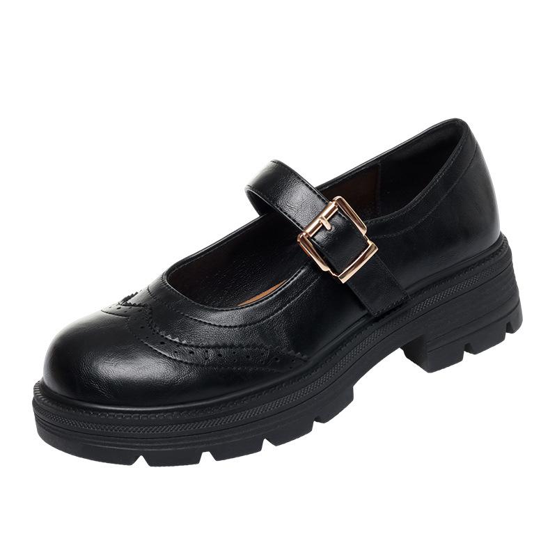 Damen-Lederschuhe mit einem Riemen, Schuhe mit dicker Sohle und klobigem Absatz, Retro-Mary-Jane-Schuhe für den Frühling