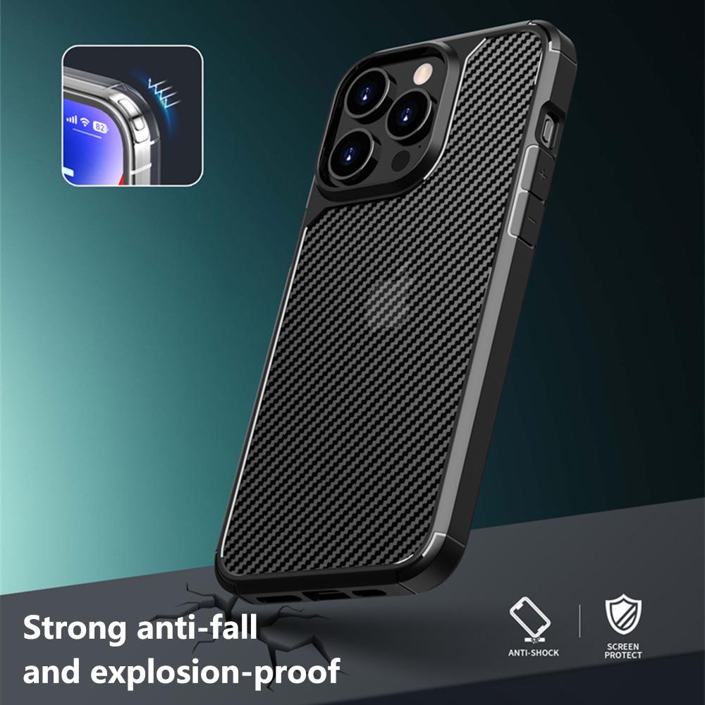For iPhone 15 Pro Case Carbon Fiber Texture Anti-Scratch TPU+PC Back Cover