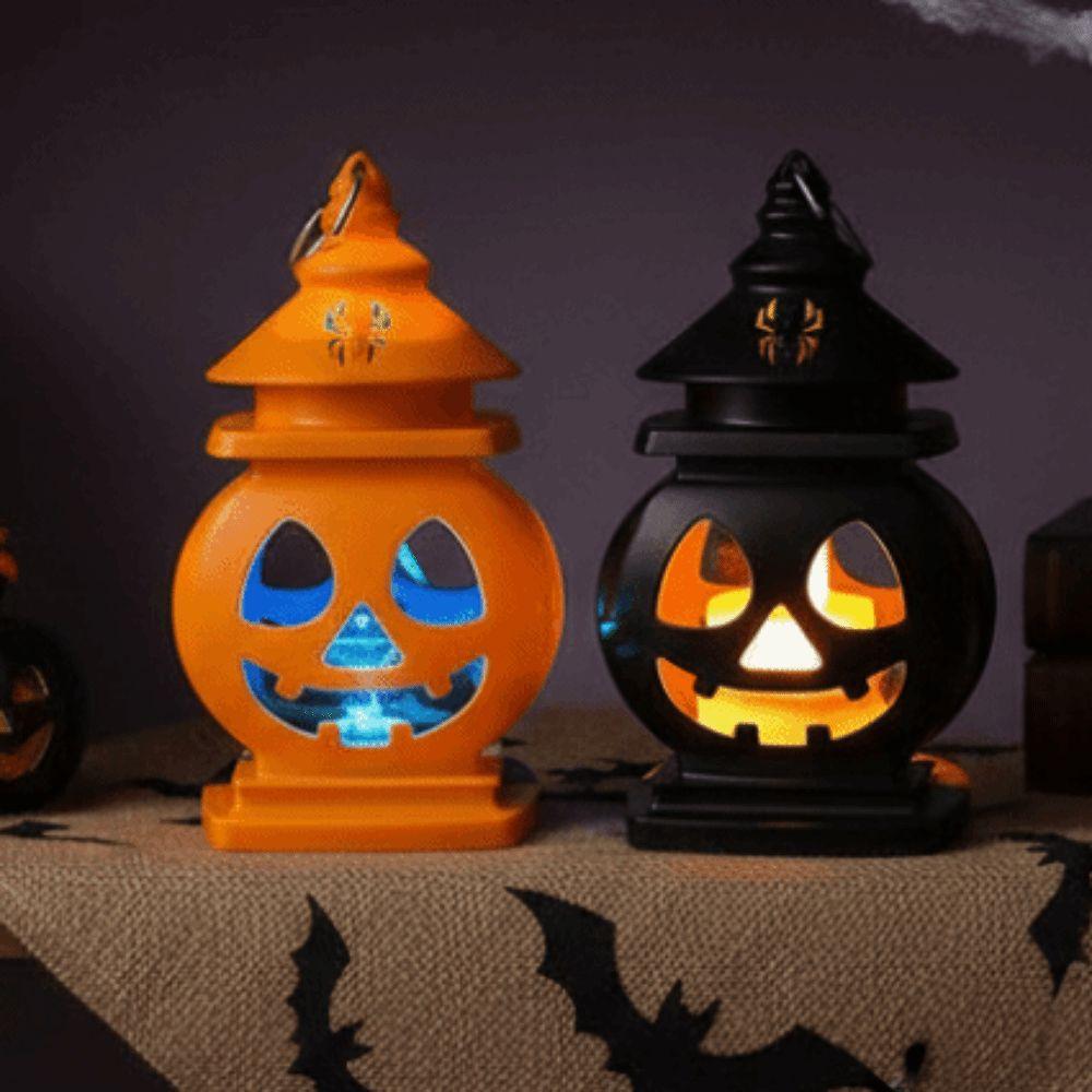 LED Glowing Pumpkin Lantern Double-Sided Button Cell Battery-Powered Halloween Light Portable Plastic Pumpkin Decor Desktop