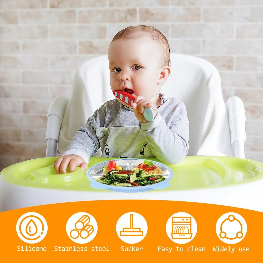 3 Grids Sucker Children Dishes Bear Shape Kids Feeding Plate Snack Bowl Kindergarten