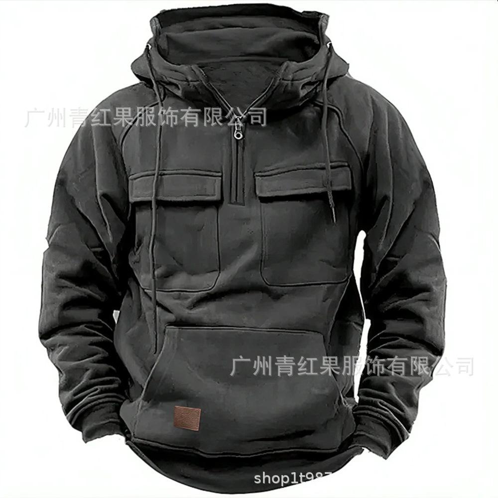 Vintage American Heavyweight Loose Short Sleeve Fleece Hooded Mens Pullover Sweatshirt M