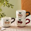 Medium Retro High value Cherry Plaid Ceramic Mug Home Casual Cup Milk Breakfast Cartoon Creativity