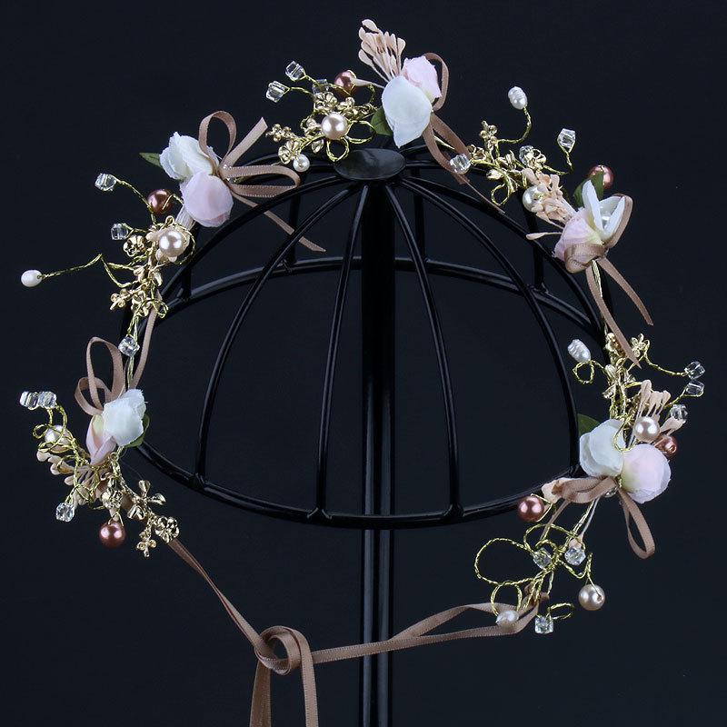 Handmade Flower Pearl Headband for Bridal Children s Day