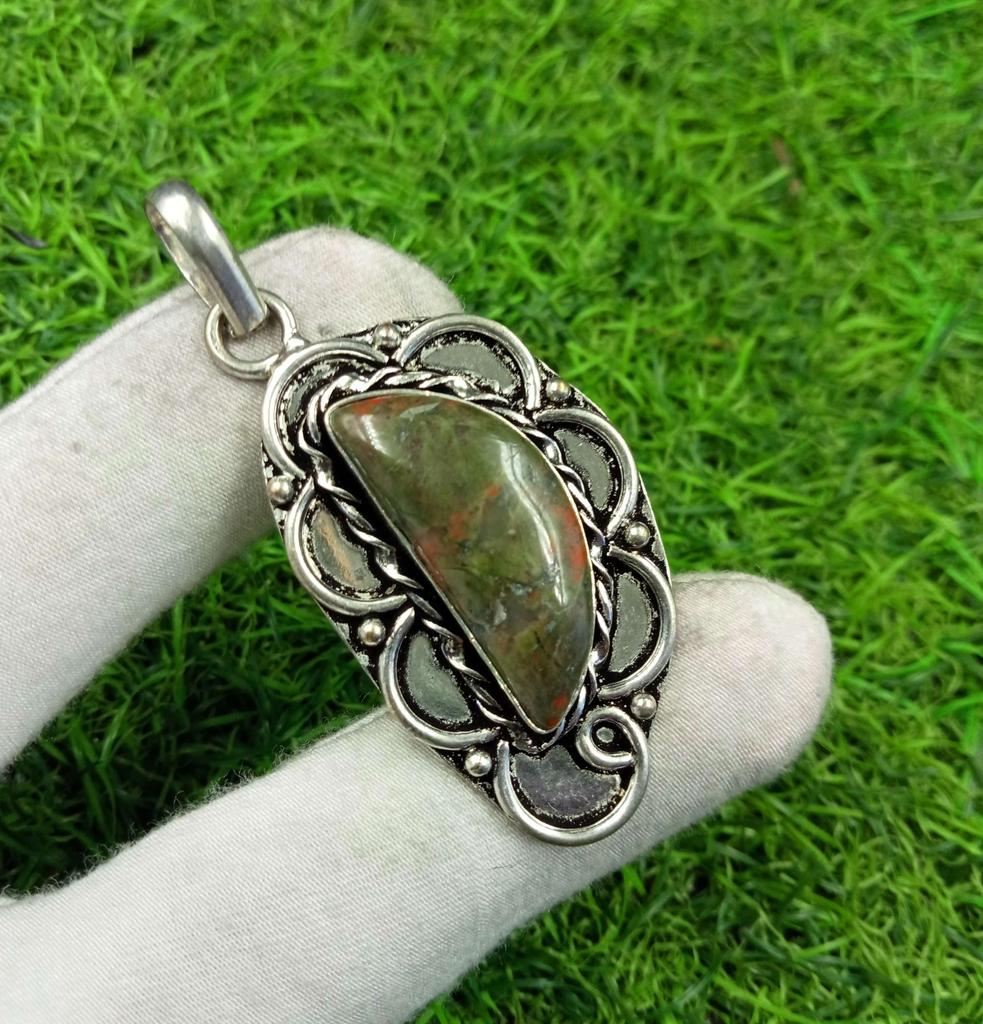 Unakite Jasper Gemstone 925 Sterling Silver Plated Pendant DEP-101