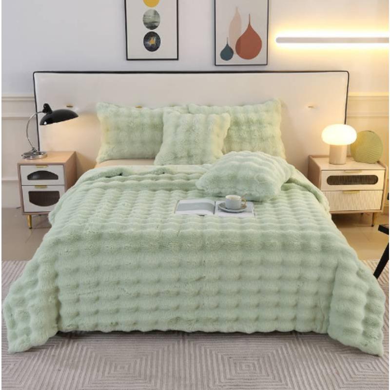 Soft Bubble Fleece Blanket Winter Warm Thickened Rabbit Fur Double Sided Nap Throw Blanket 100X160cm