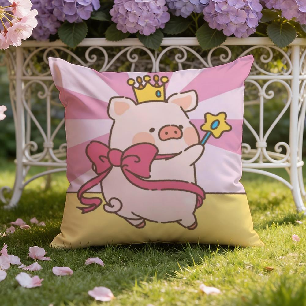 Cartoon L-Lulu Pig Pink Cushion Cover Home & Car Dual-Scene Pillow Cover: Reversible for Premium Comfort