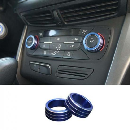 For Ford Escape Kuga 2017- Aluminum Blue Central Console AC Knob Cover Trim