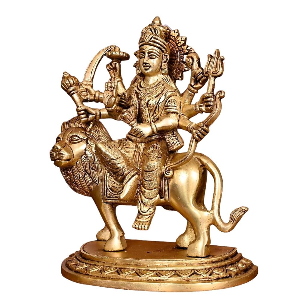 Ashtadhatu Brass Shri Maa Durga Idol, Sherawali Mata, Home Decor - 6 Inch