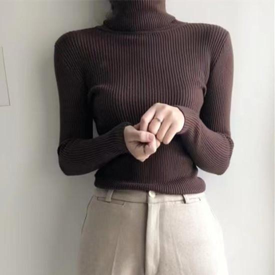 Casual Solid Basic Knitted Blouse Women Elegant Turtleneck Long Sleeve Tunic Auturm Bottoming Pullover Tops  new