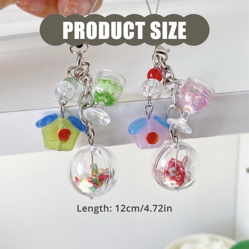 Adorable Ice Cream Design Crystal Phone Lanyard Green Pendant Keychain Gift Unisex Ice Cream Cup Keychain for Her