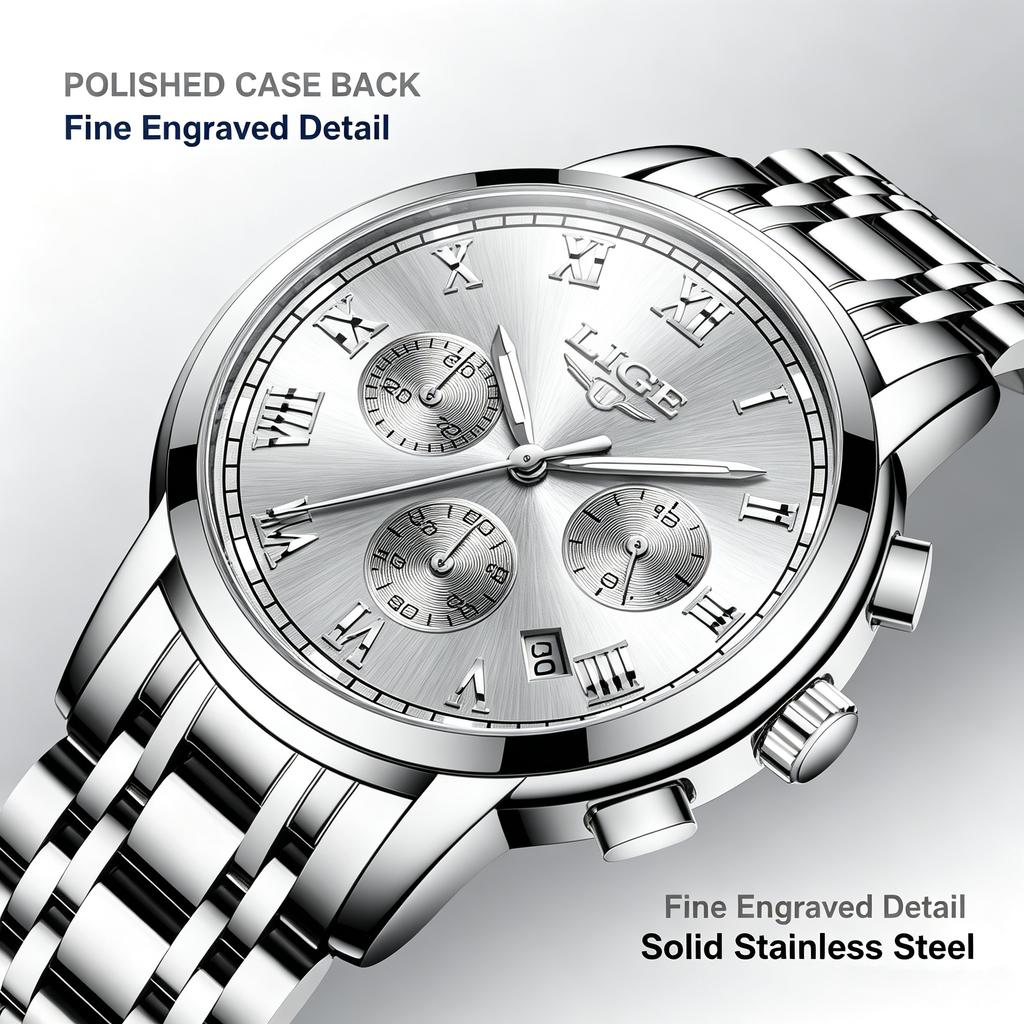 LIGE Top Luxury Brand Men's Watch Waterproof Luminous Stainless Steel Timing Code Watch Quartz Men's Watch Reloj Hombre