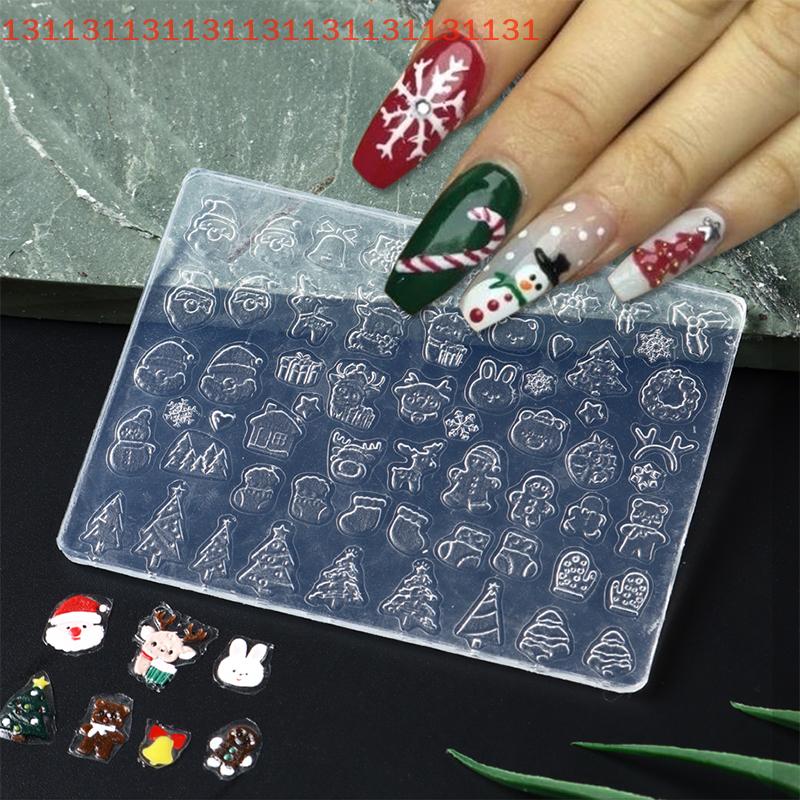 Christmas Nail Art Silicone Mould Cute Santa Claus Snowman Winter Snowflakes Christmas Tree Design Manicure Carving Accessory DI