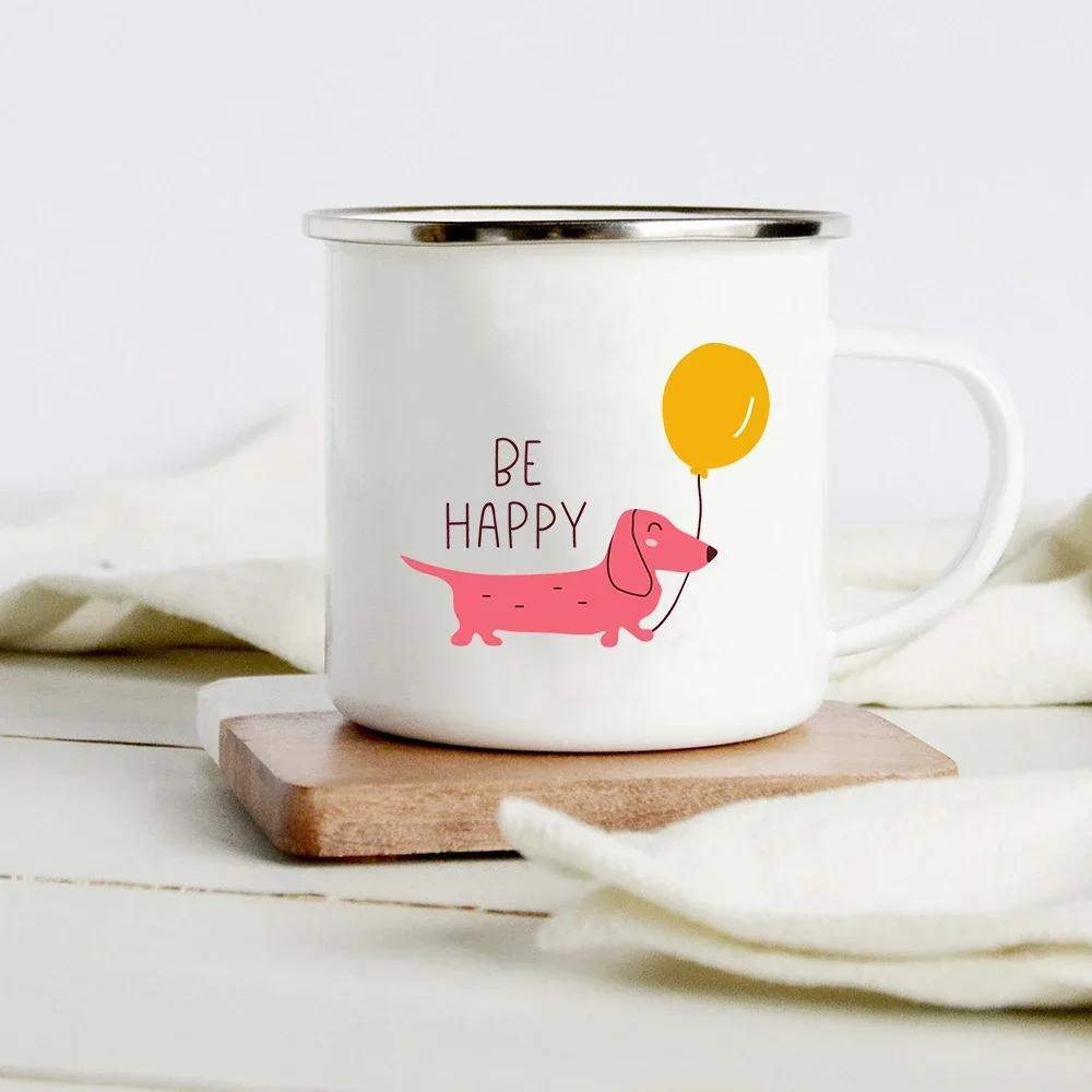 Lustiger Dackel-Druck Kreative Emaille-Tasse Kaffee-Weintassen Cartoon-Hunde Pfote Party-Getränk Bier Saft Milch Tassen Geschenke für Liebhaber Hund