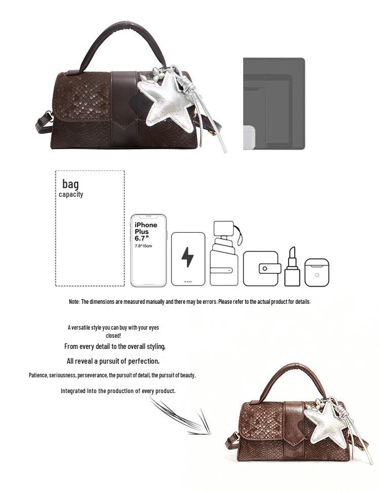 Women's 2026 Niche Snakeskin One-Shoulder Crossbody Handbag with Versatile Star Charm