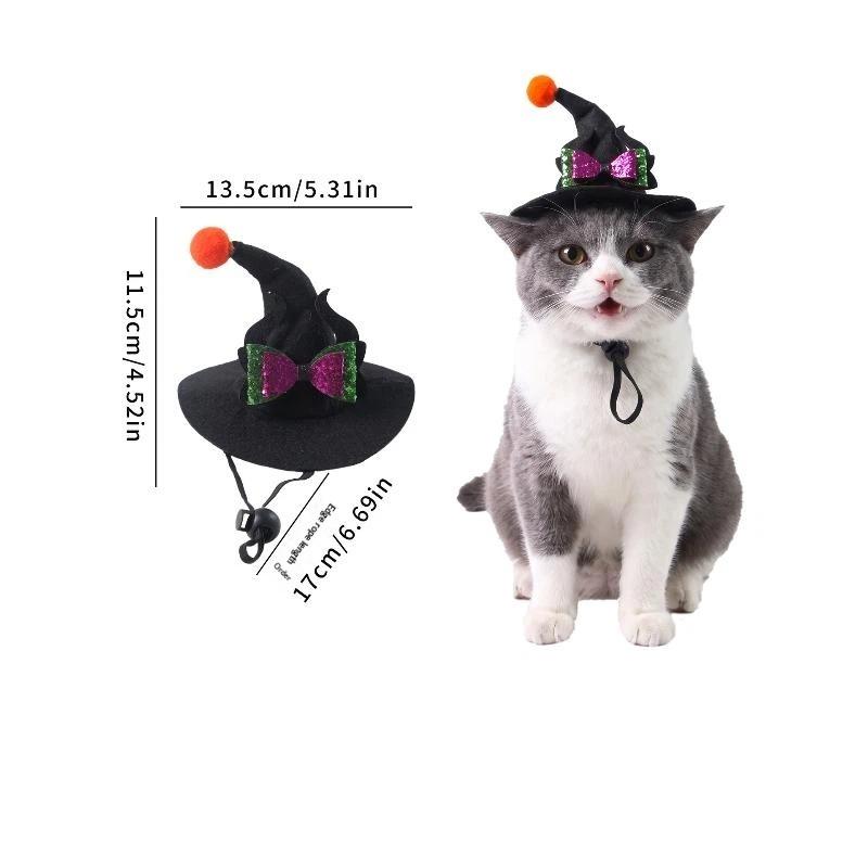 Halloween Witch Hat For Cats Dogs Adjustable Pet Wizard Costume Cap Bow Skull Wizard Hat Cat Dog Costume Headwear Party Decor