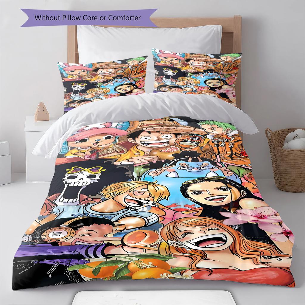 Anime Pirate Adventure Pattern Bedding Quilt Set Quilt Cover Pillowcase Home Decoration Birthday Gift (1 * Duvet Cover + 2 * Pillowcase, Without Core)