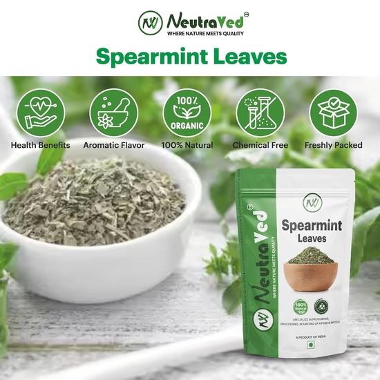 NeutraVed Spearmint Leaf Tea - 70g | Spearmint Loose Leaf Tea | May Helps Reduce Stress & Improve Memory | Reusable Stand-Up Pouch Food Grade Material