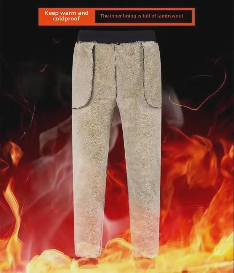 Men's Korean Style Lambskin Pants: Autumn/Winter Warm, Velvet-Lined, Thick, Straight-Cut, Casual, Trendy.