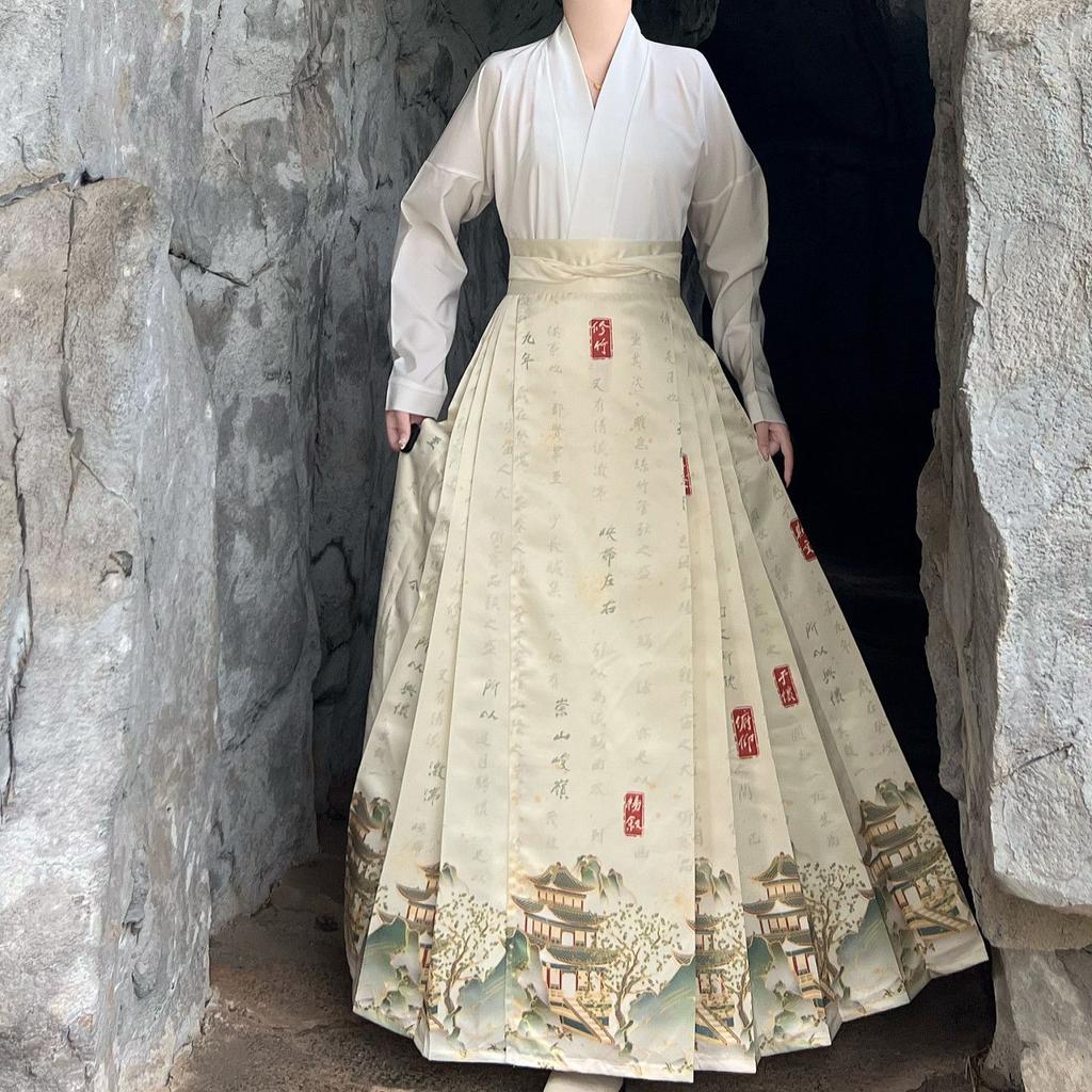 Chiński styl dynastii Ming Drukowany Hanfu spódnica koński pysk Hanfu damski strój do codziennych dojazdów