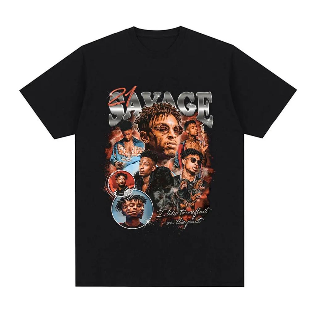 Rapper 21 Savage Graphic T Shirt Men Vintage Hip Hop T-shirt Cotton Casual Loose Oversized Short Sleeve T-shirts Fans Gift