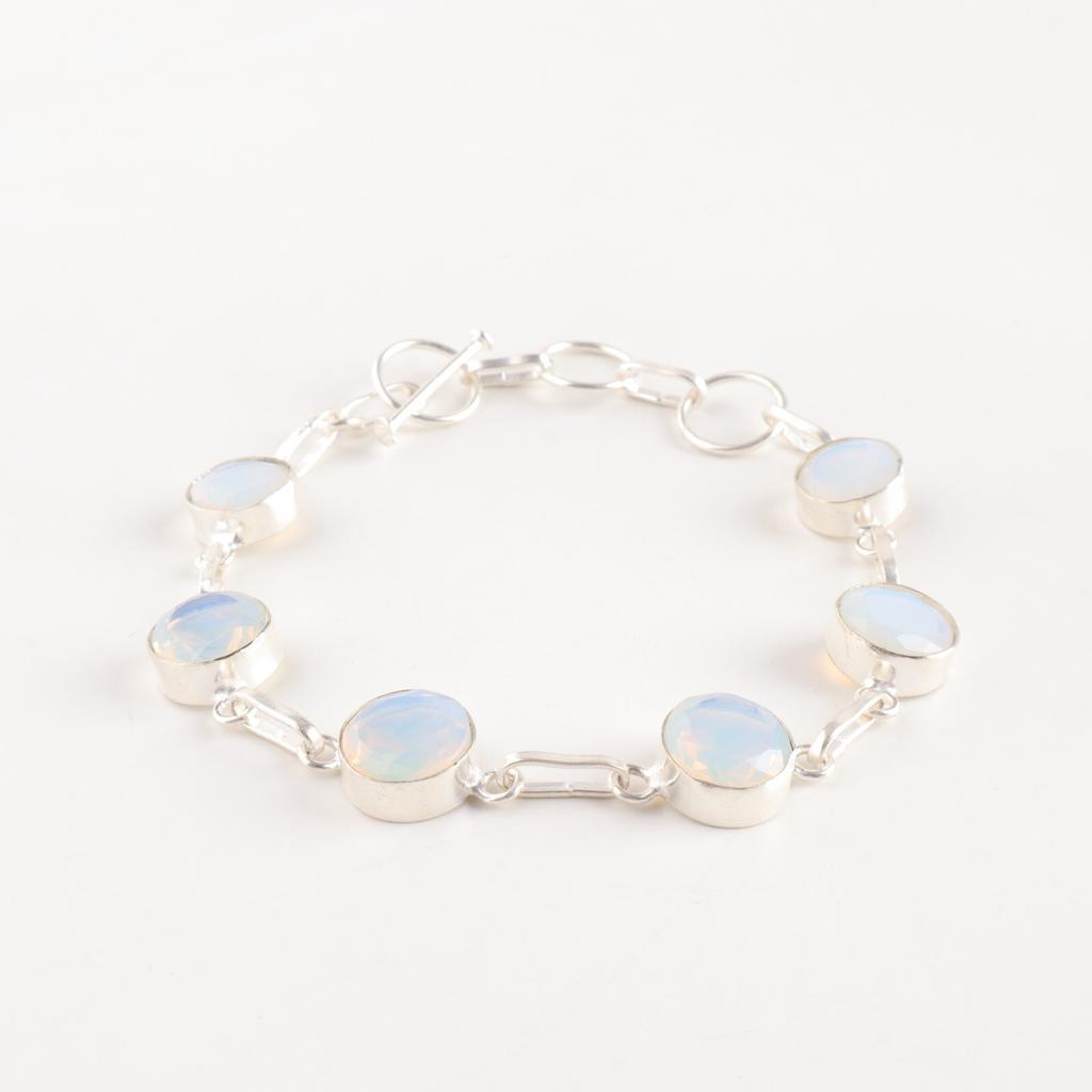 Milky Opal Gemstone 925 Stamped Silver Jewelry Handmade Bracelet Gift For Friend RB-14-19