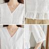 Embroidered Hollow White Shirt Women's Five-quarter Sleeve Summer Small Short Top