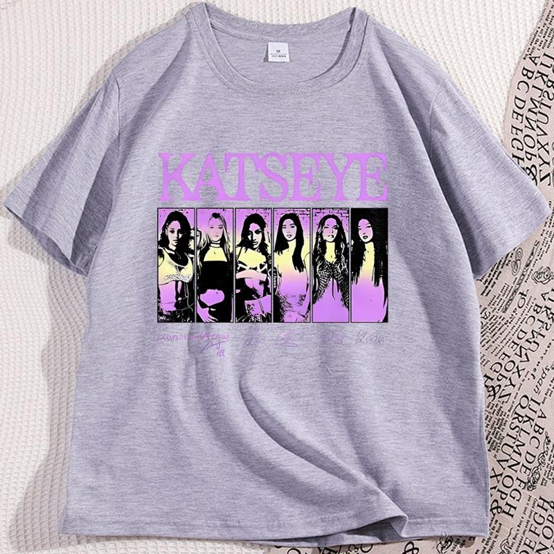 Vintage Katseye Music T Shirt Trendy Kpop Graphic TShirt Casual Cotton Short Sleeve Round Neck Tshirt Streetwear Clothes