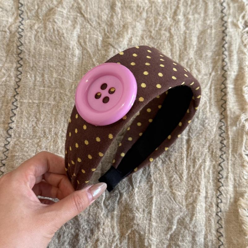 Vintage Colorful Big Button Polka Dot Hairband Y2K Wide Hairband Sweet Girl Style Hair Ornament For Party And Streetwear