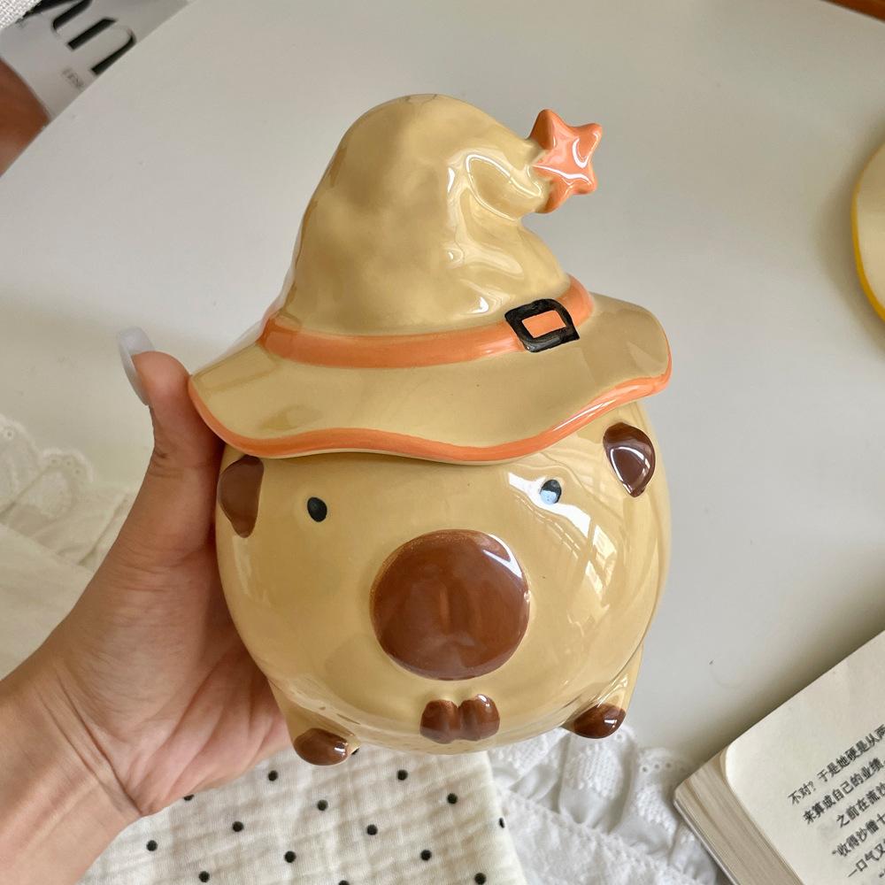 Halloween/Christmas Gift Coffee Cup,Wishing and Praying Ceramic Mug - Novelty Coffee Mug, Cute Decorative Mug With Lid 350ML