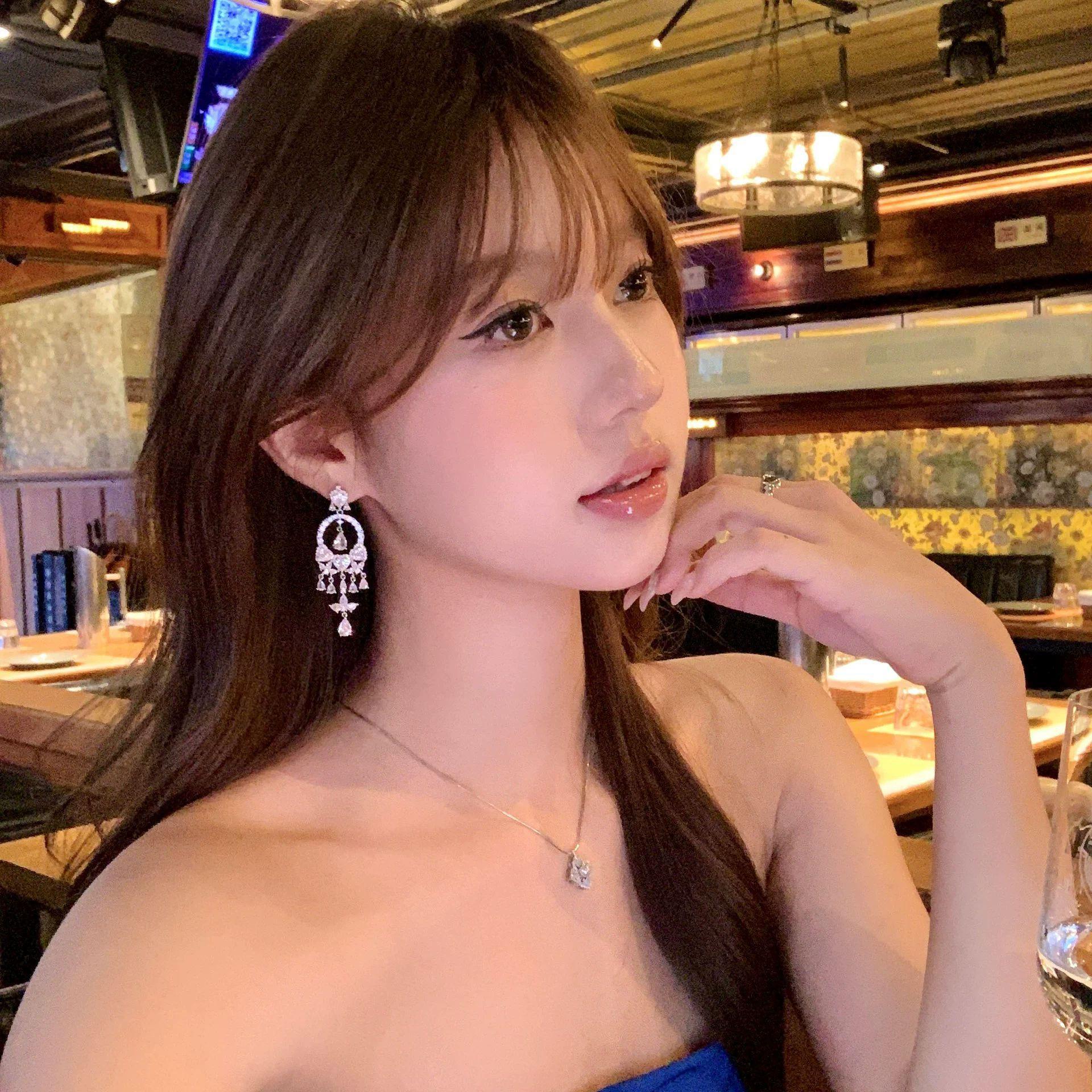 Heavy Industry Zircon Love Water Drop Tassel Earrings Femininity Stud Earrings