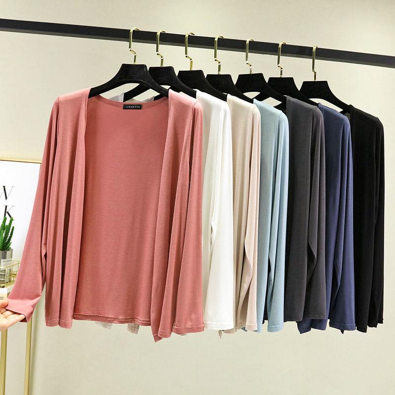 Thin Modal Coat Women's Summer Loose Clothes Versatile Casual Top Long Sleeve Knitted Air Conditioning Cardigan Sunscreen Clothes