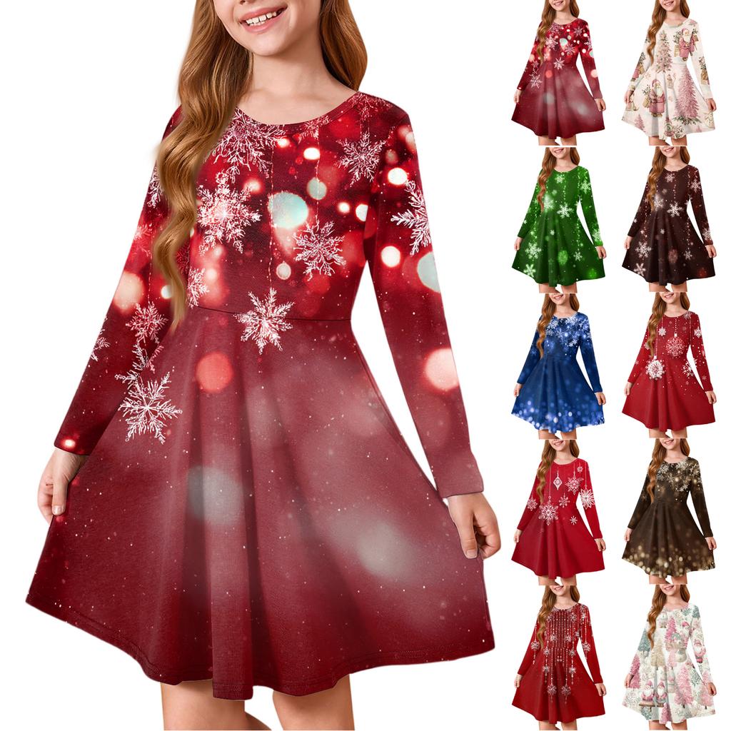 Rochie de Prințesă pentru Fete - Rochie Tip Tricou A-Line cu Mânecă Lungă Ziua Crăciunului