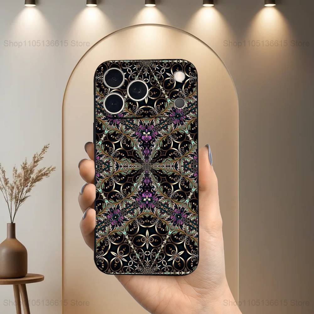 

Colorful Mandala Pattern Case For iPhone 12,14,15,16,17,13,11,X,Mini,Plus,Pro Max,8,7,XR,SE,XS,Soft Silicone Black iPhone17Promax