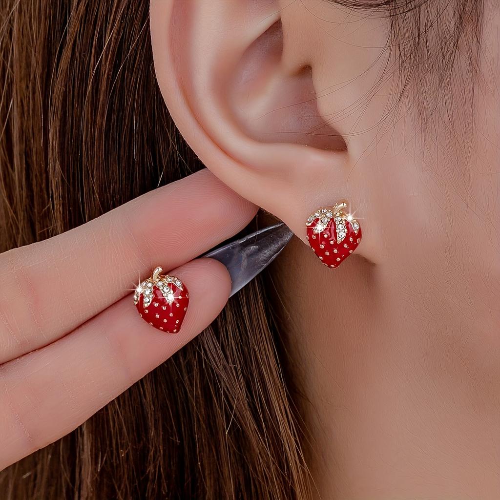 Strawberry Stud Earrings for Women, Light Luxury Elegant Dangle Jewelry Daily Wedding Vacation Gift