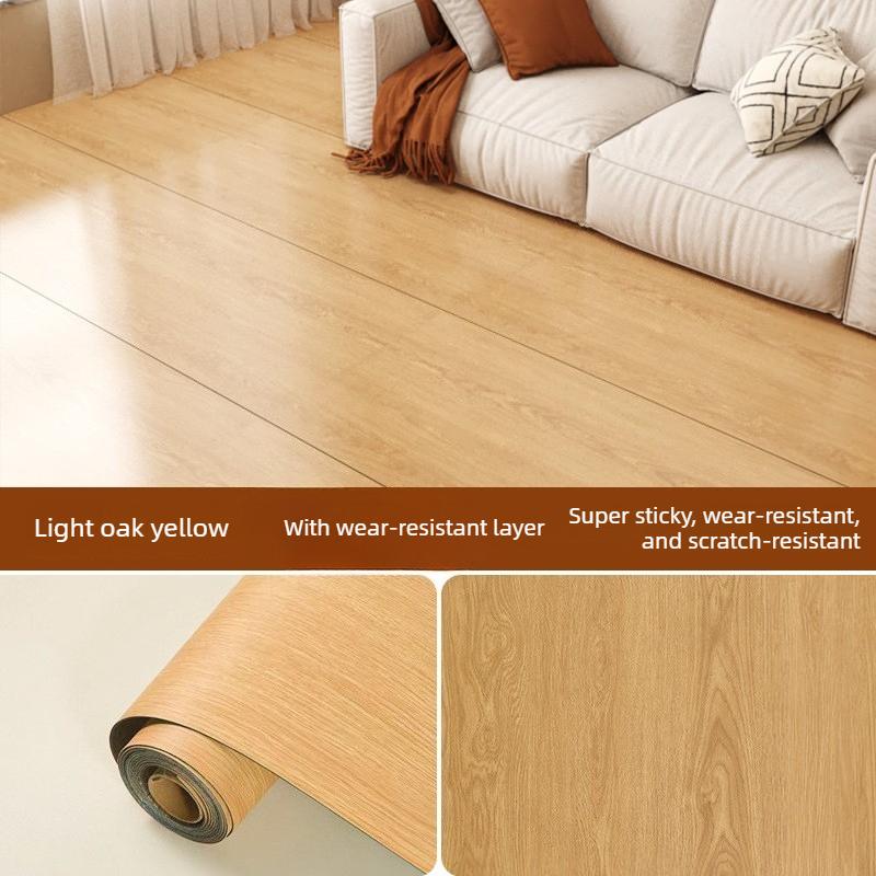 Self Adhesive Wood Grain Floor Stickers Waterproof Thick Non Slip Wear Resistant Peel and Stick Vinyl Flooring for Living Room