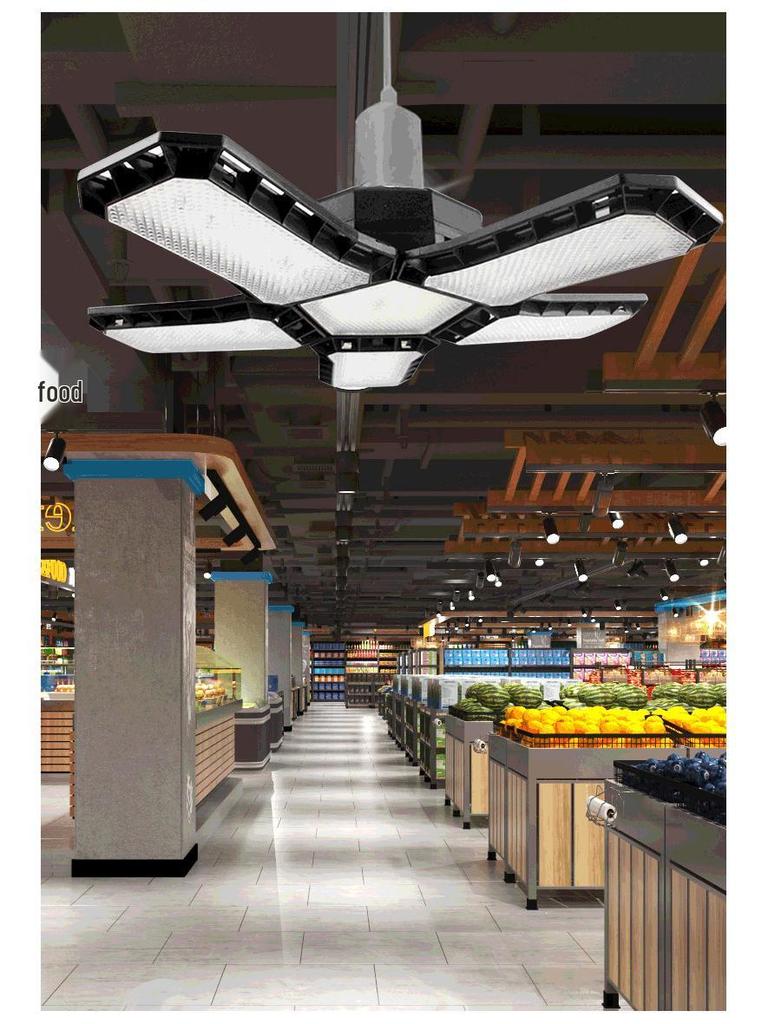 80W High Brightness Folding LED Garage Light for Indoor Use - Diamond-Shaped Fixture for Home or Office