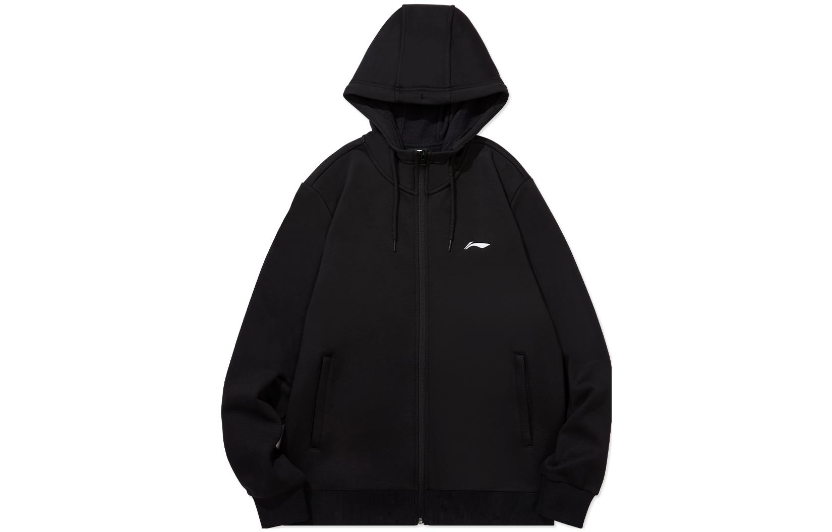 Li Ning Badminton Collection Cardigan Hooded Fleece Lined Sweatshirt Men s Black AWDTD77-1 L
