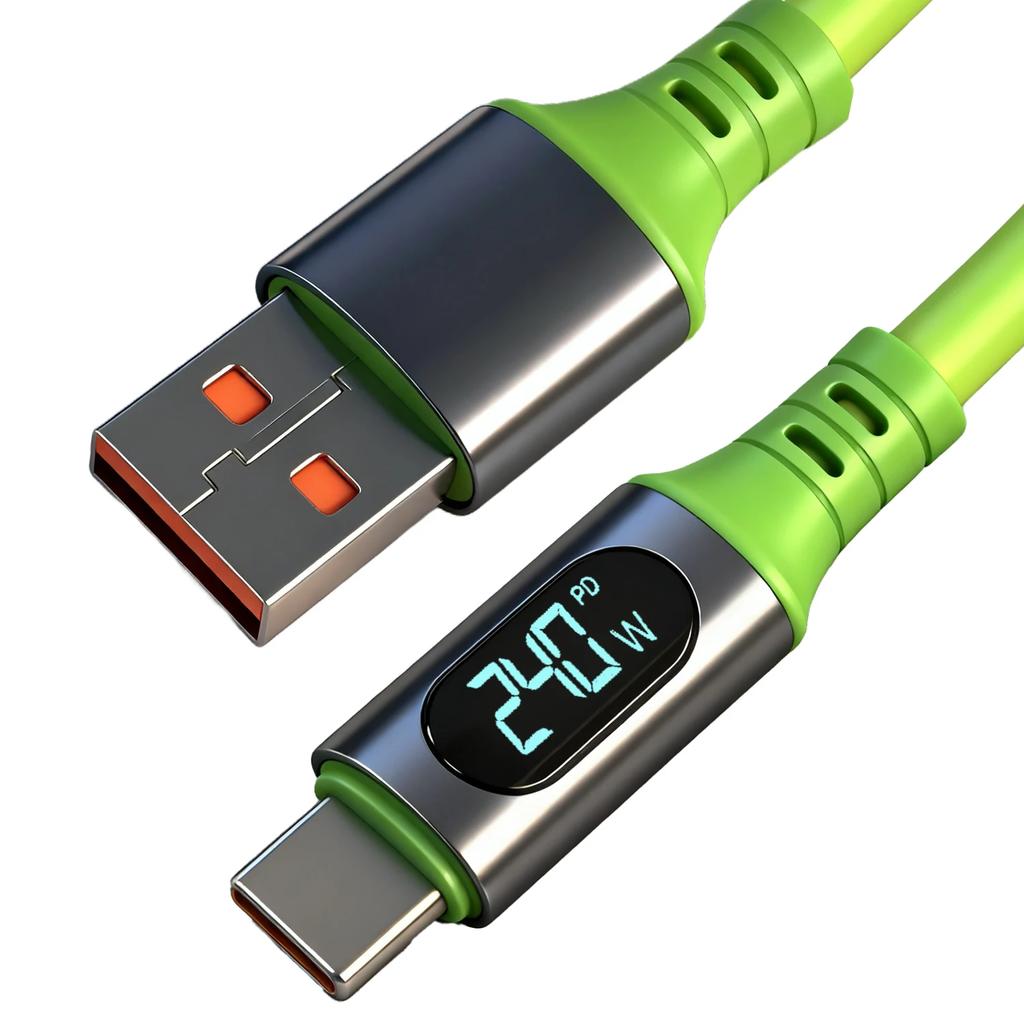 USB C 6A 240W Schnellladekabel 480Mbp/s Hochgeschwindigkeits-Datenübertragung Telefonkabel Digitalanzeige Typ C Kabel für IPhone Samsung