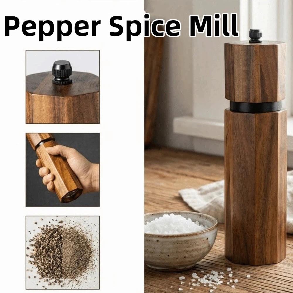 Acacia Wood Pepper Spice Mill Portable Adjustable Coarseness Handheld Salt Grinder Refillable Manual Pepper Salt Grinding Bottle