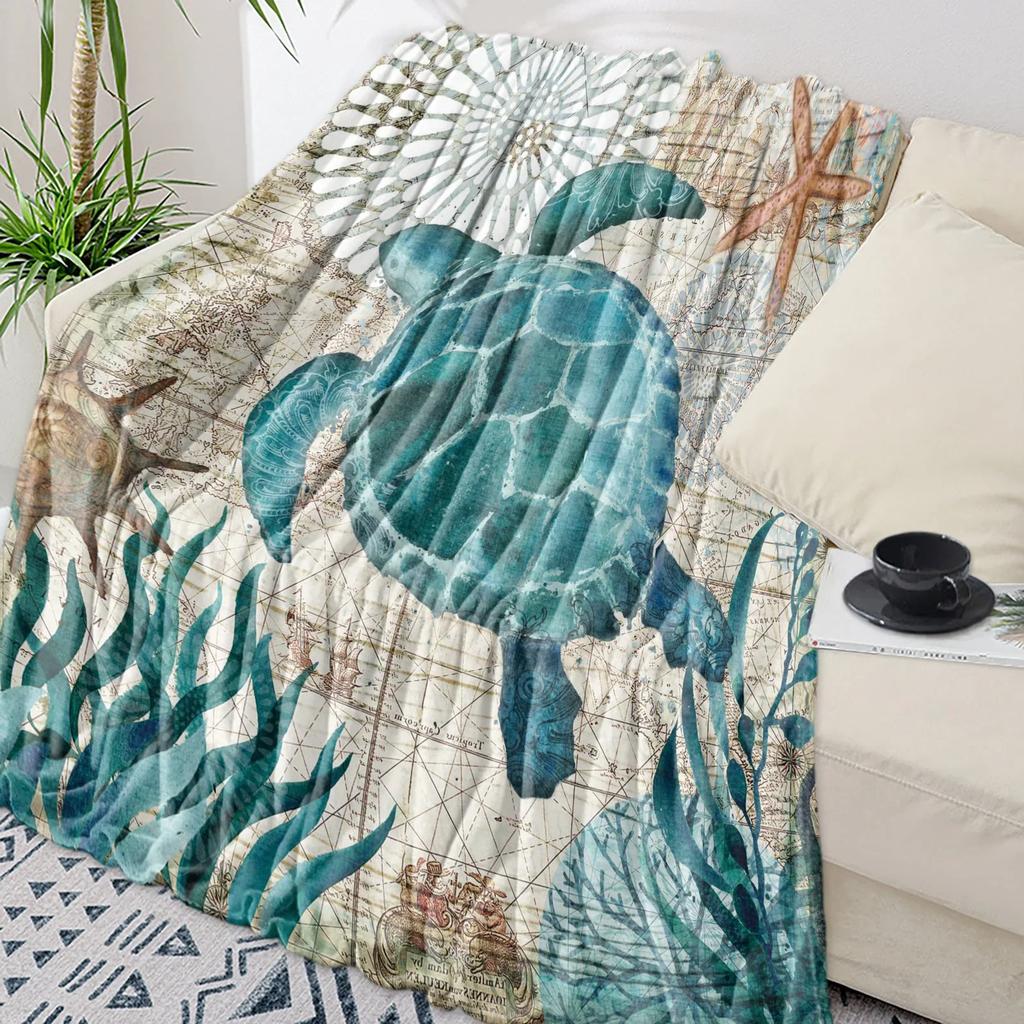 Turtle Blue Sea Bubble Throw Blanket Warm Microfiber Flannel Blanket Bedroom Decor Blankets For Beds