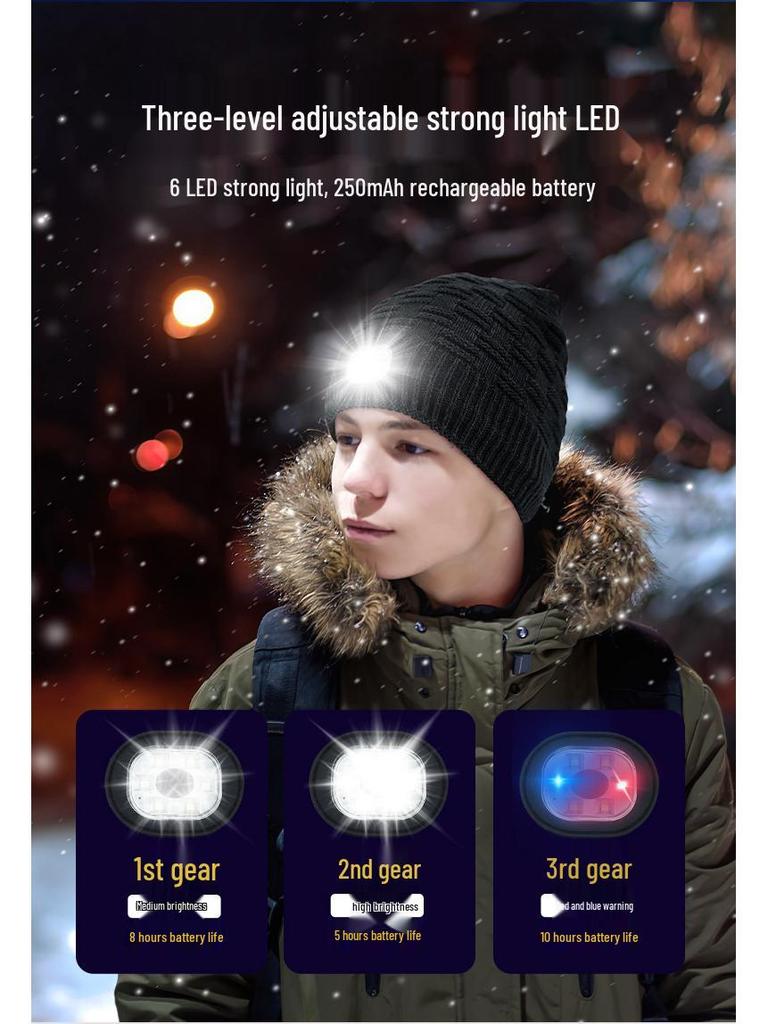 Luminous LED Knitted Hat: Warm Outdoor Sports Headlamp Cap for Night Running and Travel