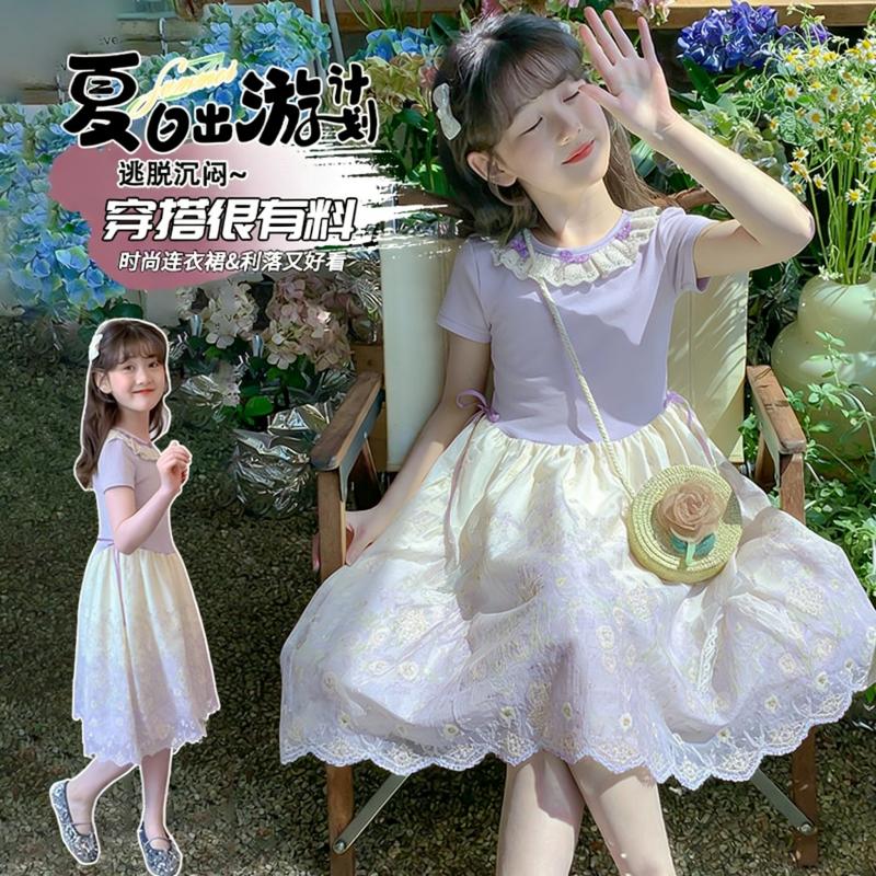 Girls' dress 2026 summer super western-style little girl, internet celebrity, middle-aged princess, chiffon dress, fluffy chiffon dress