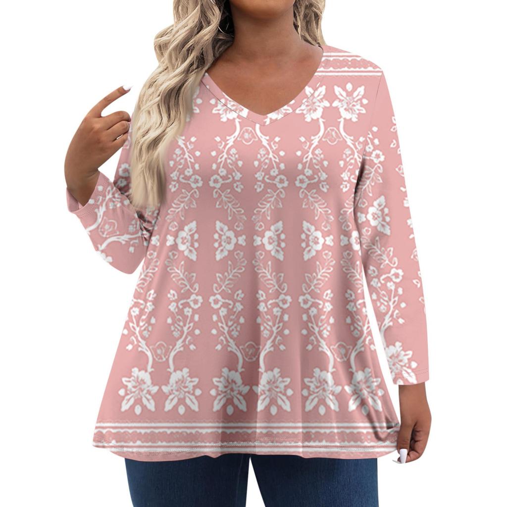 Modisches lässiges Langarm-Oberteil für Damen in Übergröße mit Blumenprint Übergröße Blumenprint-Oberteil