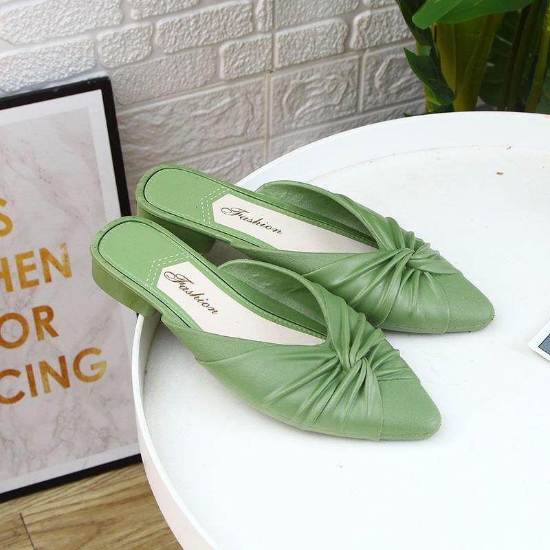 Fashion Green Indoor Slides Mules Summer 2024 Pointed Toe Women's Slippers and Ladies Sandals Black Shoes Designer Y Sale Small Size