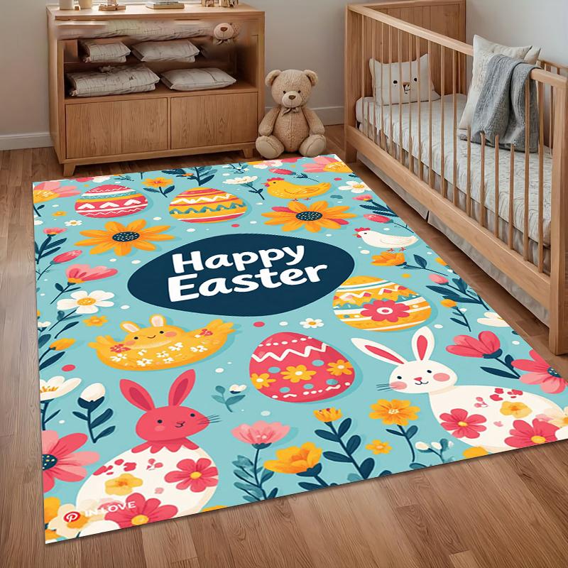 Rug Green Alfombra Happy Easter Carpet Soft Rugs for Bedroom Kid Play Floor Mat Home Decor Gift Carpet Living Room Decoration
