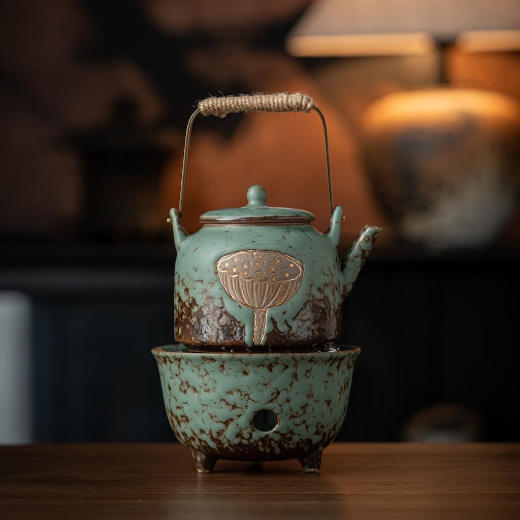 Vintage Kiln-Glazed Ceramic Lotus Pod Teapot Set, Chinese Gongfu Tea Set for Home & Tea Ceremony