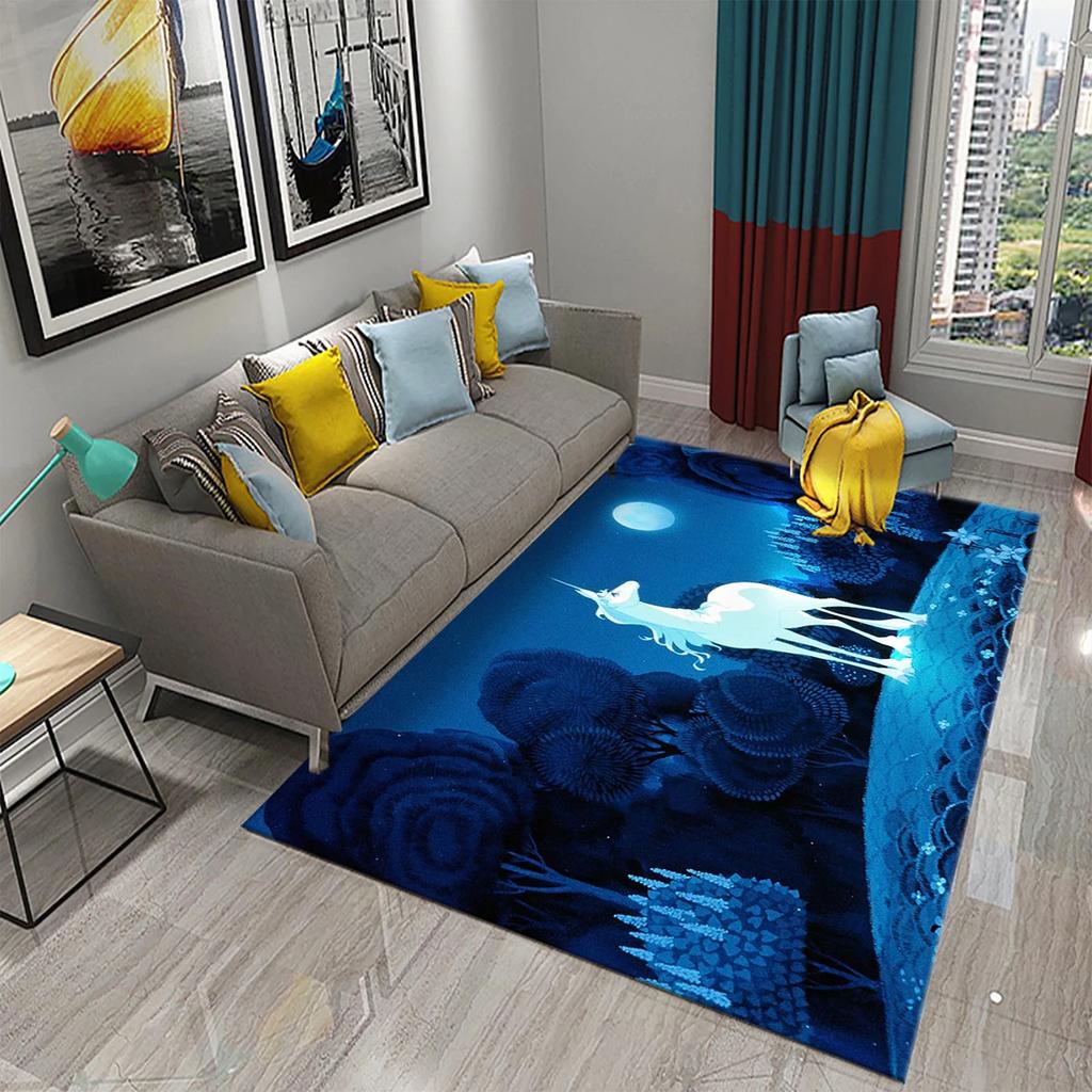 Cartoon Lovely Unicorn Print Carpet Kids Playroom Play Carpet Living Room Bedroom Bathroom Beautiful Non-slip Carpet Home Decor